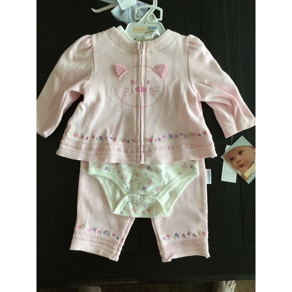 NWT BABY OUTFIT ~ 3 PIECE KITTY SIZE 6-9 MONTHS New (T27) 0108